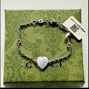 Gucci Interlocking G Enamel Heart Bracelet in 925 Sterling Silver - Full Set